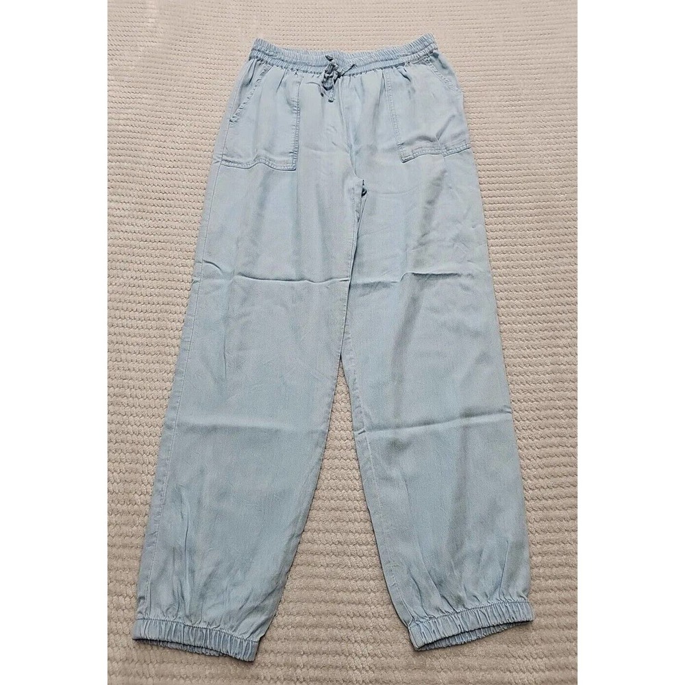 The Pants Store Pants Womens Large Blue Chambray Casual Pull On Square Pockets